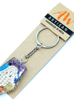 Orgonite Power Keyring - Gemstone Chakra Hamsa