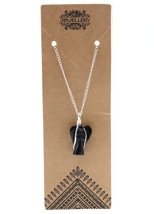 Gemstone Guardian Angel Pendant - Black Agate