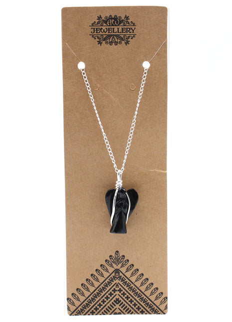 Gemstone Guardian Angel Pendant - Black Agate