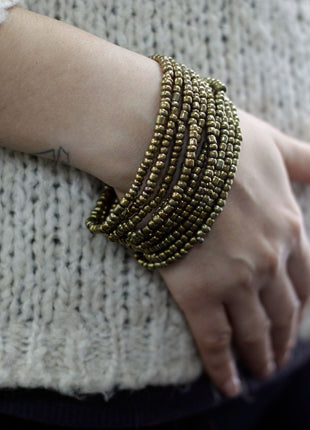 Multi-Bead Bangle Wooden Clasp - Asst Gold/Bronze