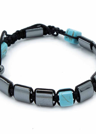 Magnetic Hematite Shamballa Bracelet - Turquoise Cuboids