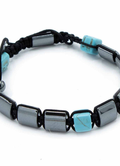 Magnetic Hematite Shamballa Bracelet - Turquoise Cuboids