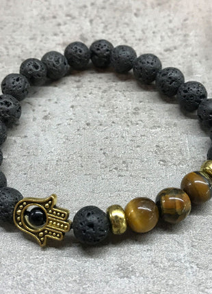 Lava Stone Bracelet - Hamsa Tiger-eye