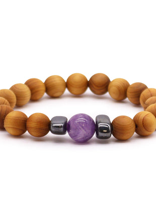 Cedarwood Third Eye Chakra Bangle with Amethyst