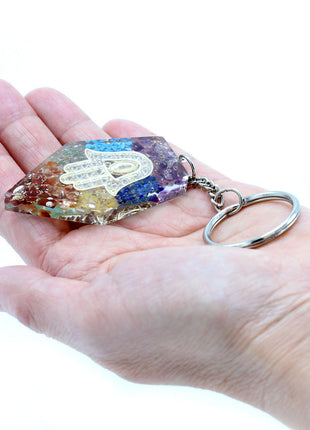 Orgonite Power Keyring - Gemstone Chakra Hamsa