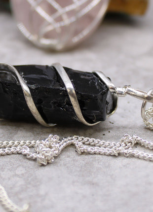 Cascade Wrapped Gemstone Necklace - Rough Black Onyx