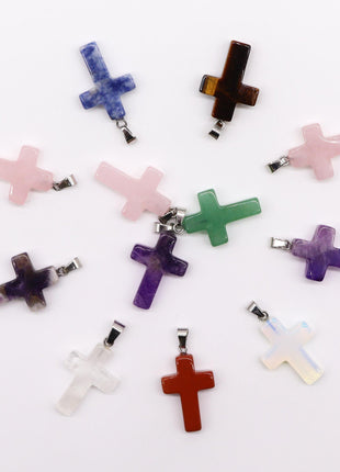 Gemstone Crosses Pendants (12 assorted)  25x18mm