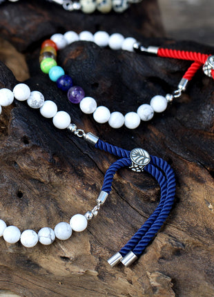 925 Silver Plated Gemstone Charcoal String Bracelet - Dalmation Jasper