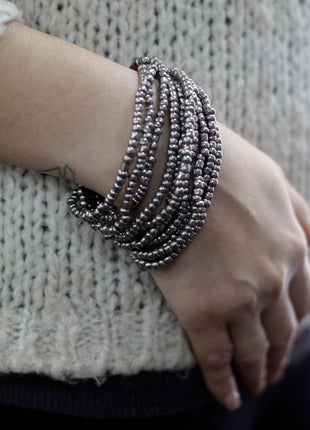 Multi-Bead Bangle Wooden Clasp - Asst Gold/Bronze