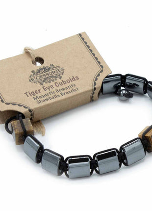 Magnetic Hematite Shamballa Bracelet -  Tiger Eye Cuboids