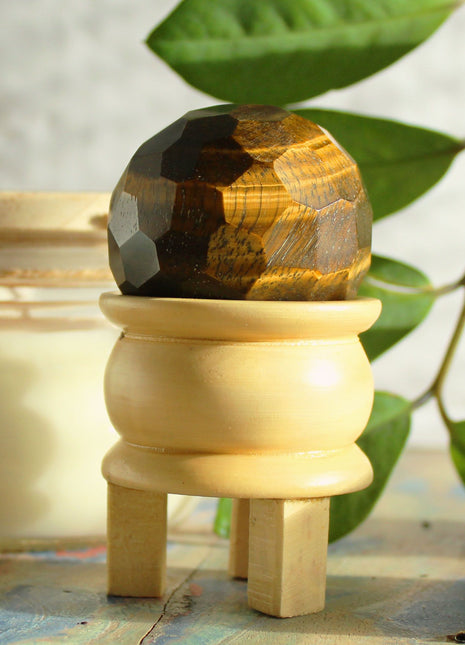 Gemstone Faceted Healing Ball & Stand - Tigereye