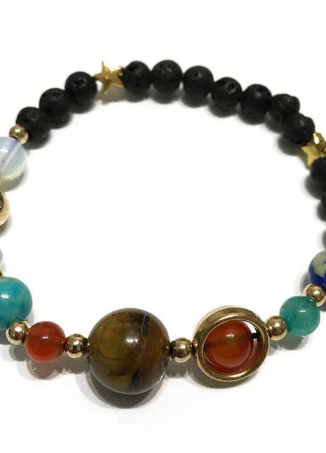 Lava Stone Bracelet - Gold Solar System