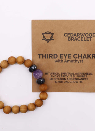 Cedarwood Third Eye Chakra Bangle with Amethyst