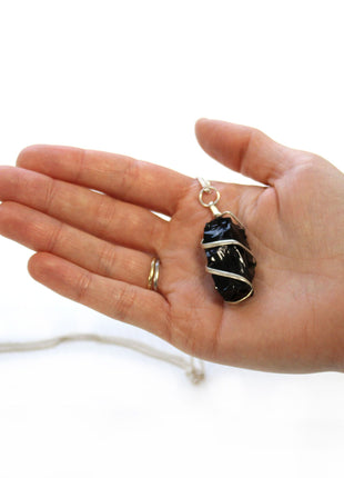 Cascade Wrapped Gemstone Necklace - Rough Black Onyx