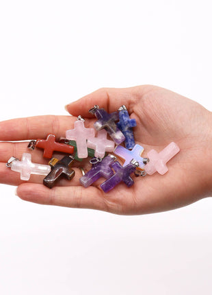 Gemstone Crosses Pendants (12 assorted)  25x18mm