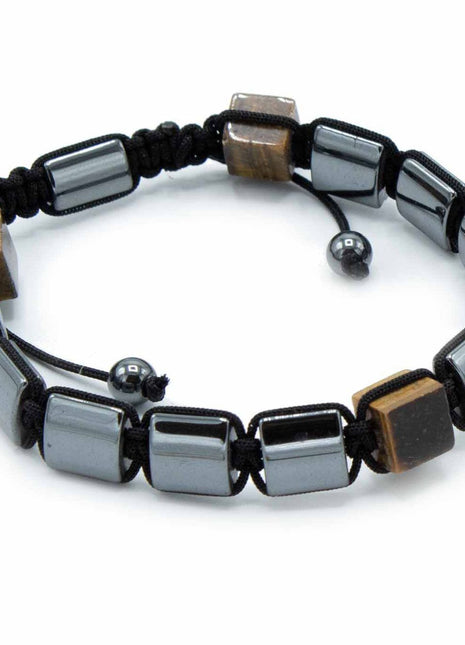 Magnetic Hematite Shamballa Bracelet -  Tiger Eye Cuboids