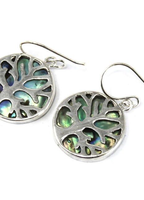 Tree of Life Silver Earrings 15mm - Abalone