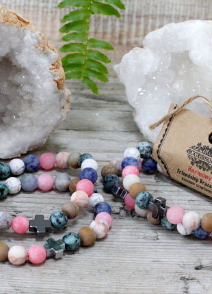 Set of 2 Gemstones Friendship Bracelets - Harmony - Rainbow Gemstones