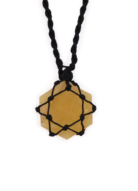Laced Gemstone Hexagon Pendant - Yellow Quartz
