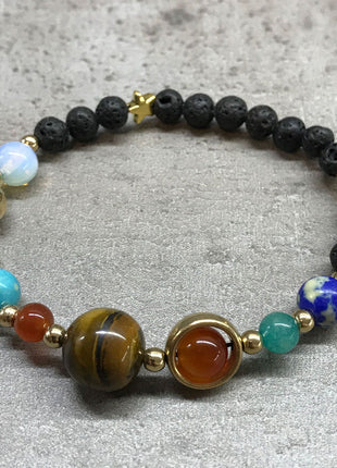 Lava Stone Bracelet - Gold Solar System