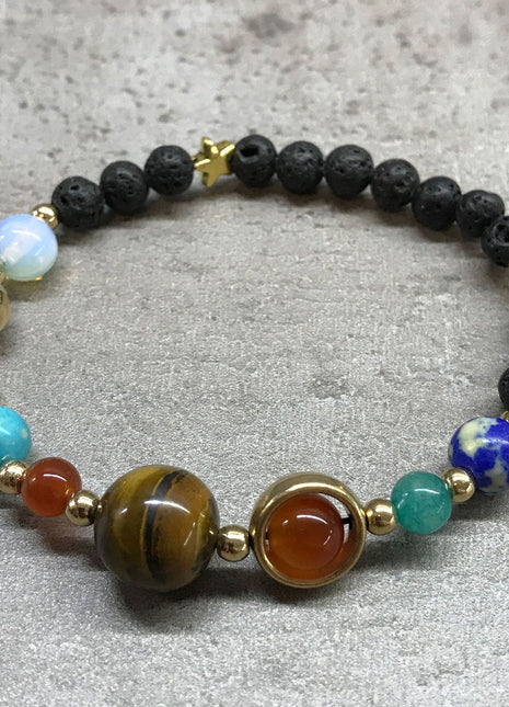 Lava Stone Bracelet - Gold Solar System