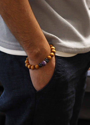 Cedarwood Third Eye Chakra Bangle with Amethyst