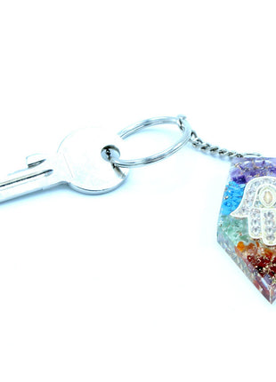 Orgonite Power Keyring - Gemstone Chakra Hamsa