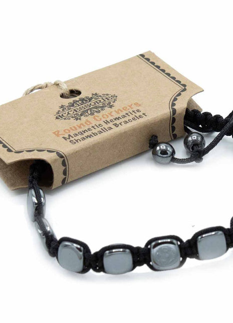 Magnetic Hematite Shamballa Bracelet -  Round Corners