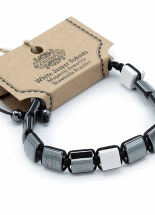 Magnetic Hematite Shamballa Bracelet -  White Jasper Cuboids