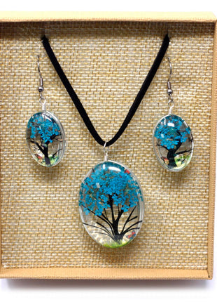 Pressed Flowers - Tree of Life set - Teal