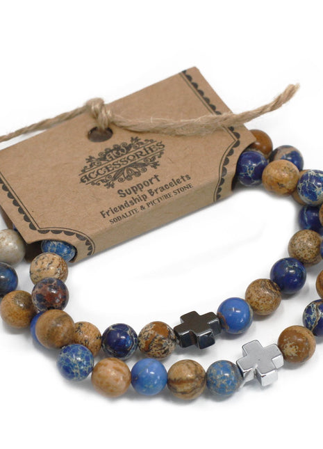 Set of 2 Gemstones Friendship Bracelets - Support - Sodalite & Picturestone