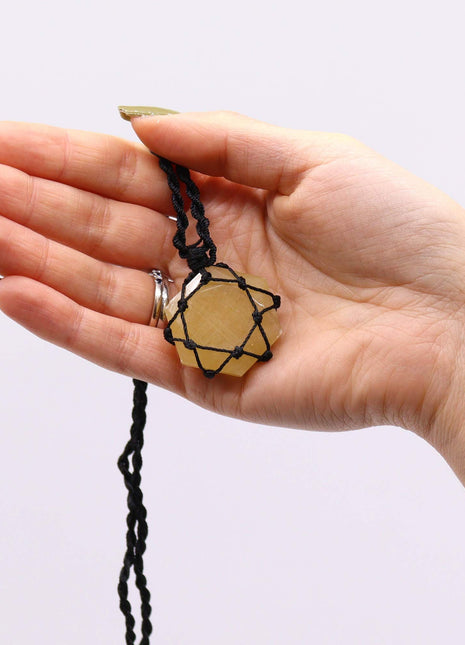 Laced Gemstone Hexagon Pendant - Yellow Quartz