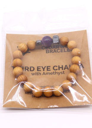 Cedarwood Third Eye Chakra Bangle with Amethyst