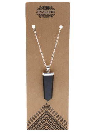 Gemstone Flat Pencil Pendant - Black Agate