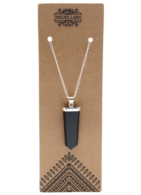 Gemstone Flat Pencil Pendant - Black Agate