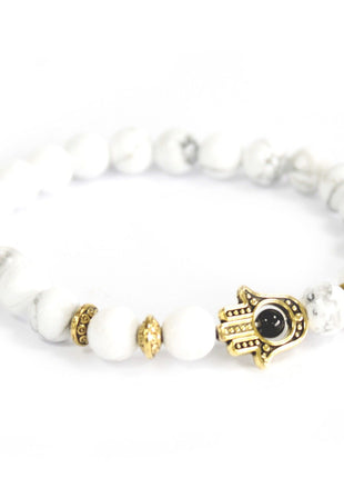 Gold Hamsa / White Stone - Gemstone Bracelet