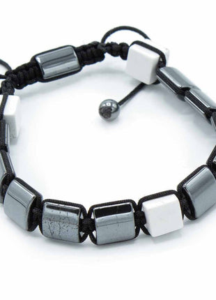 Magnetic Hematite Shamballa Bracelet -  White Jasper Cuboids