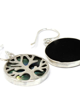 Tree of Life Silver Earrings 15mm - Abalone