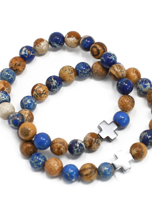 Set of 2 Gemstones Friendship Bracelets - Support - Sodalite & Picturestone