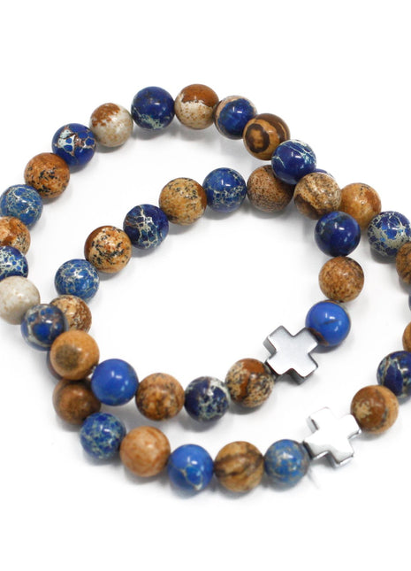 Set of 2 Gemstones Friendship Bracelets - Support - Sodalite & Picturestone