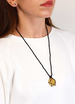 Laced Gemstone Hexagon Pendant - Yellow Quartz