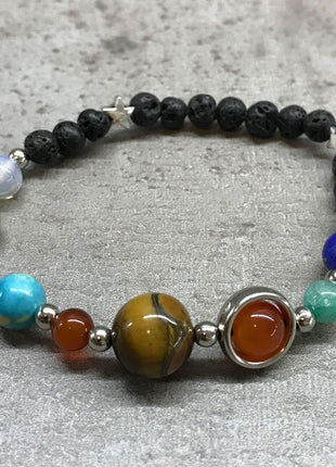 Lava Stone Bracelet - Silver Solar System