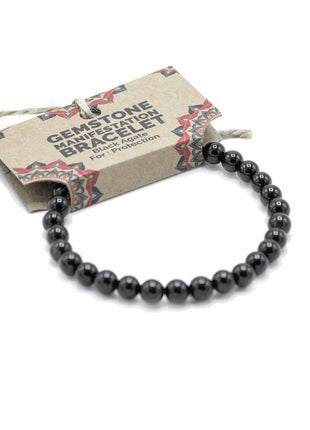 Gemstone Manifestation Bracelet - Black Agate- Protection