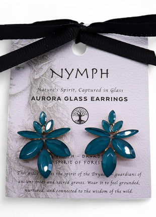 Teal Green - Vintage Glass - Flowers - Earrings
