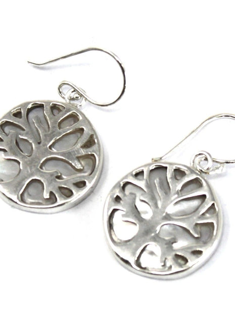 Tree of Life Silver Earrings 15mm - Mother of Pearl