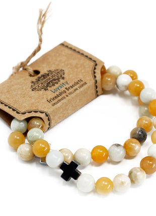 Set of 2 Gemstones Friendship Bracelets - Loyalty - Amazonite & Yellow Jasper
