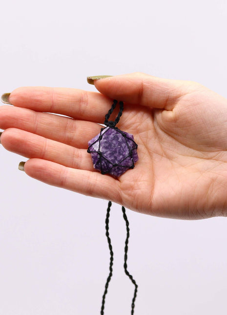 Laced Gemstone Hexagon Pendant - Lepidolite