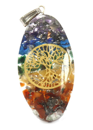 Orgonite Power Pendant - 7 Stone Chakra Oval with Tree