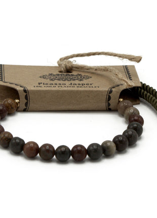 18K Gold Plated Gemstone Moss String Bracelet -  Picasso Jasper