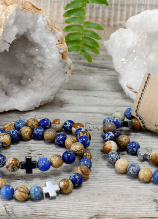 Set of 2 Gemstones Friendship Bracelets - Support - Sodalite & Picturestone